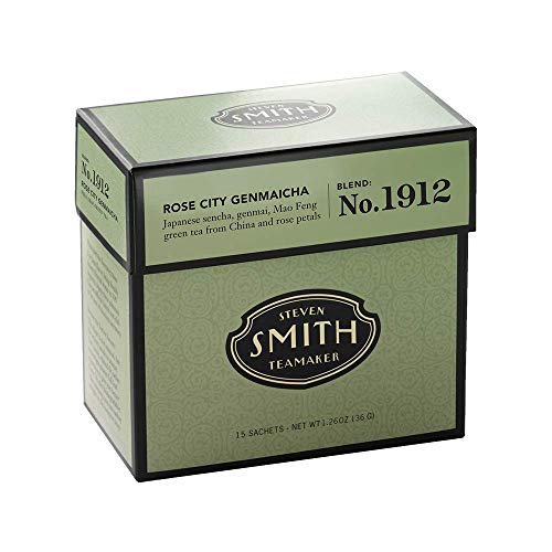 Smith Teamaker | Rose City Genmaicha No. 1912 - Sencha, Genmai, Mao Feng Green Tea & Rose Petals | Caffeinated Roasted Rice Full Leaf Green Tea Blend (15 Sachets, 1.26Oz Each)