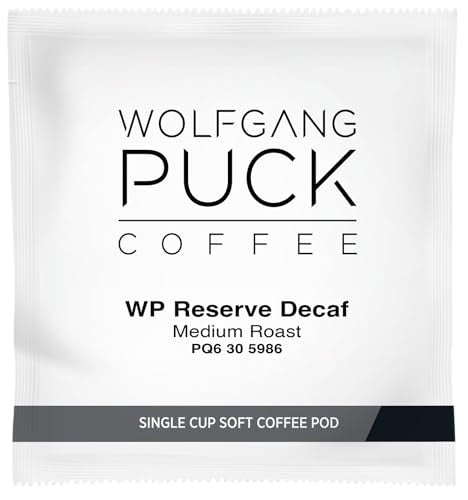 Wolfgang Puck Decaf Coffee Soft Pods, 18 Count Pack of 6, Chefs Reserve, 9.5 Gram