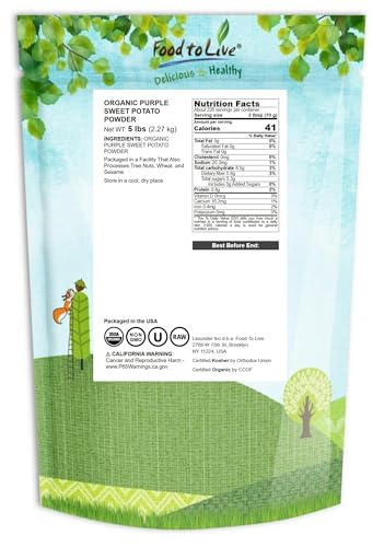 Food to Live Organic Purple Sweet Potato Powder, 5 Pounds - Non-GMO, 100% Pure, Dried, Raw, No Sugar Added. Vegan Superfood in B