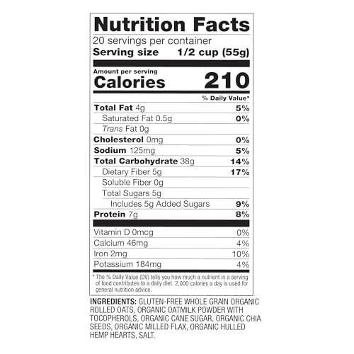 Oatsome Organic Overnight Oats with Chia, Flax, & Hemp, Gluten-Free Oatmeal with 7g of Protein, 2.5 lb Bag