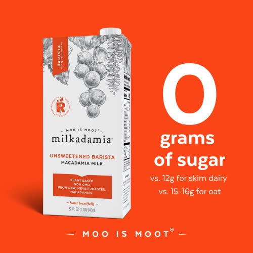 Milkadamia Macadamia Milk - Unsweetened Barista - 32 Fl Oz (Pack Of 6) - Lactose Free, Vegan, Shelf Stable, Plant Based, Non Dai