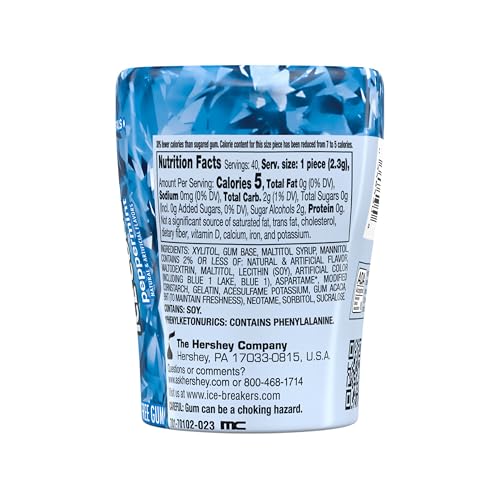 ICE BREAKERS Ice Cubes Peppermint Sugar Free Chewing Gum Bottle, 3.24 oz (40 Pieces)
