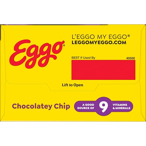 Eggo Frozen Waffles, Frozen Breakfast, Breakfast Food, Chocolatey Chip, 12.3oz Box (10 Waffles)