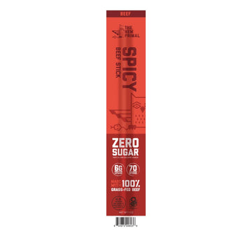 The New Primal Spicy Beef Stick - 100% Grass Fed Beef - Whole30 Approved, Certified Paleo, Keto, And Gluten-Free Meat Snack With