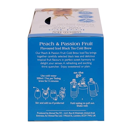 Ahmad Tea Black Tea  Cold Brew Peach and Passion Fruit Teabags  Iced Tea  20 ct (Pack of 6) - Caffeinated and Sugar-Free