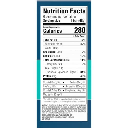 CLIF BUILDERS Protein Bars - Chocolate Mint Flavor - 20g Plant Based Protein - Gluten Free - Non-GMO - Low Glycemic - No Artificial Sweeteners - 2.4 oz. (6 Pack)