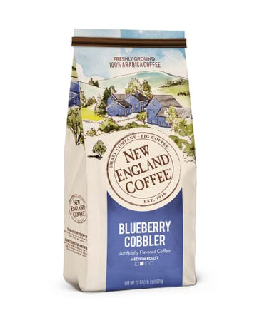 New England Coffee Blueberry Cobbler Medium Roast Ground Coffee, 22Oz Bag (Pack Of 4)