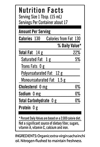 Flora Sacha Inchi Organic Oil - Cold-Pressed, Non-GMO, Vegan - 8.5 fl oz