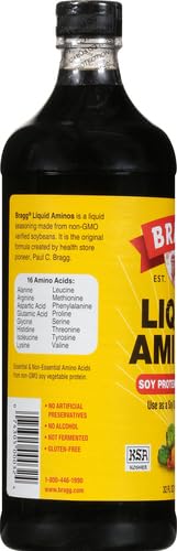 Bragg Liquid Aminos All-Purpose Seasoning - Gluten-Free Soy Sauce Substitute - 32 fl oz - Aminos Color