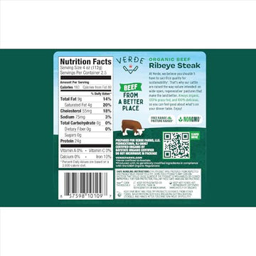 Verde Farms, Beef Ribeye Steak, Organic, Grass-Fed | 0.625 lbs.