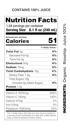 Pomona Organic Juices Pure Rosehip Juice  8.4 Ounce Bottle (Pack of 12)  Cold Pressed Organic Juice  Non-GMO  No Sugar Added  Not from Concentrate  Gluten Free  Kosher Certified  Preservative Free