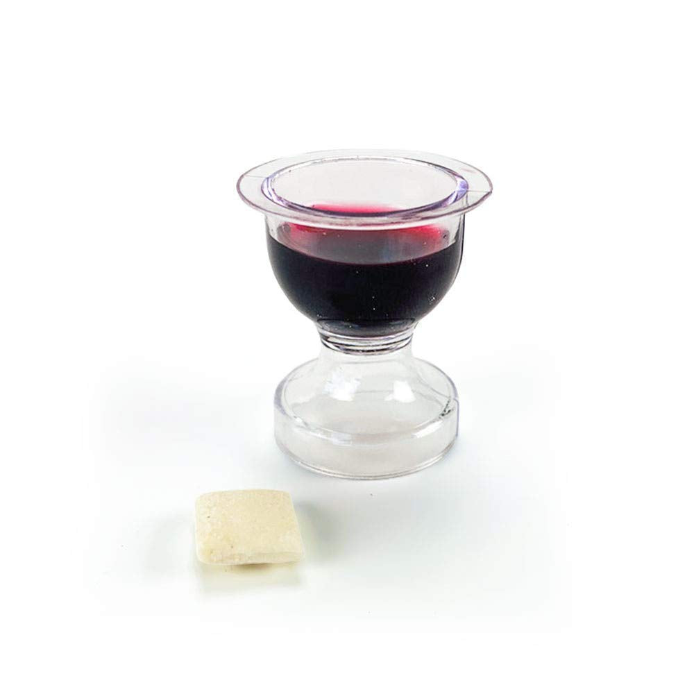 TrueVine Chalice Communion Cups and Wafer Set - Prefilled with Unleavened Bread & G  Juice - 6 Count - Red