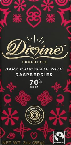 Divine Chocolate Chocolate, 70% Dark Chocolate With Raspberries, 3 Oz