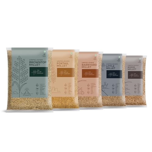 The Millet Company 500G Unpolished Combo Pack Of 5, Browntop, Foxtail, Kodo, Barnyard, And Little Millet [2.5Kg Total], Natural 