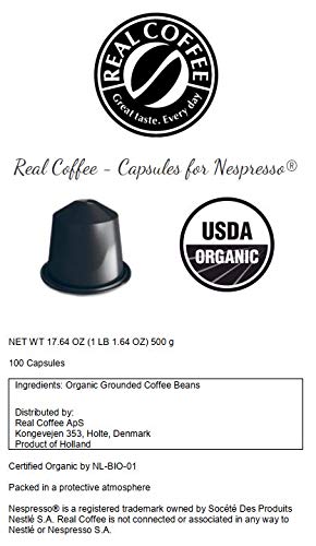 Sumatra Organic Italian Espresso for Nespresso | 100 Organic Aluminum Capsules | Single-Origin Dark Roast | 100% Nespresso Compatible Pods | Fairtrade | Package May Vary