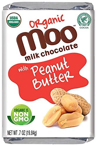 Moo Chocolates Organic Milk Chocolate Mini Bars With Peanut Butter 0.7Oz, 28 Ct (Pack Of 2) | Usda Organic, Non-Gmo | 110 Calori