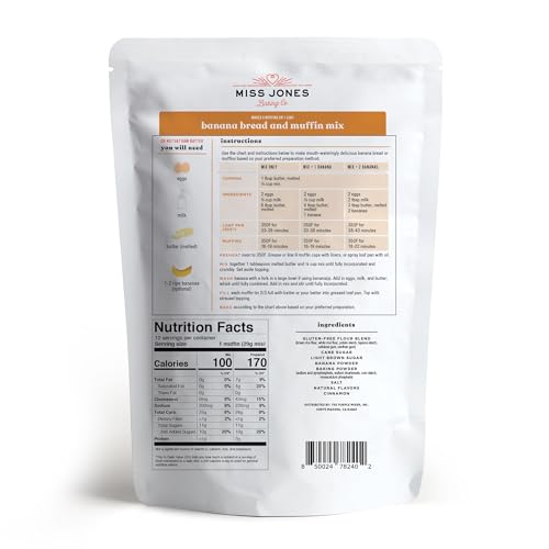 Miss Jones Baking Gluten Free Banana Bread & Muffin Mix - 50% Lower Sugar, Real Banana, Naturally Sweetened Desserts & Treats, 1