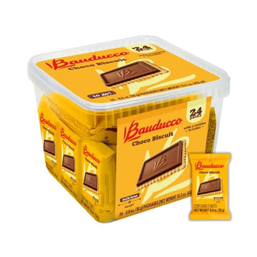 Bauducco Choco Biscuit Cookies,15.2 oz (Pack of 24) - Crispy & Delicious Chocolate Cookies, Individually Wrapped for Snacks, Des