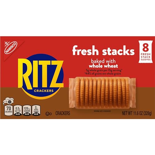 RITZ Fresh Stacks Whole Wheat Crackers, Bulk Travel Snacks, Holiday Crackers, 6 Boxes (48 Multi Snack Packs)