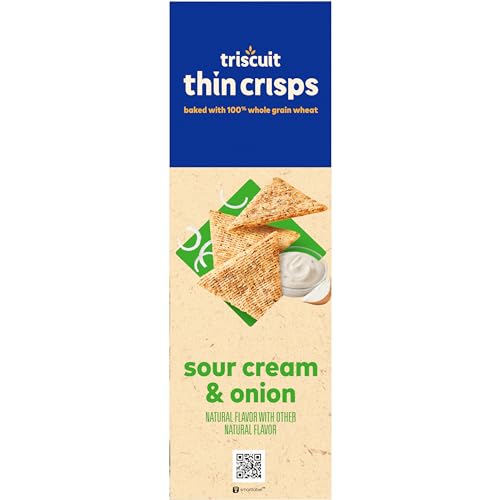 Triscuit Thin Crisps Sour Cream & Onion Whole Grain Wheat Crackers, Lunch Snacks, Bulk Snack Crackers, 6-7.1 oz Boxes