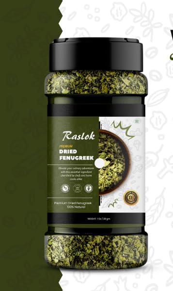 Raslok Dried Fenugreek Spice Leaves Herbs All Natural Kasoori Methi | 1Oz - 28Gm | Popular Seasoning Indian Spices| All Natural