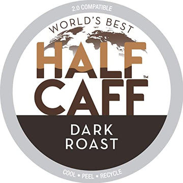 Worlds Best Half Caff Dark Roast Coffee 100ct. Solar Energy Produced Recyclable Single Serve Dark Roast Coffee Pods - 100% Arabica Coffee California Roasted  KCup Compatible