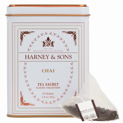Harney & Sons Chai, Spiced Black Tea, 20 Sachets | Brew Masala Chai At Home, Classic Collection