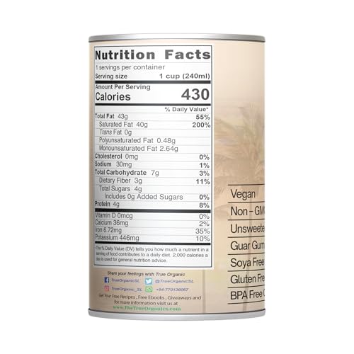 True Organic Unsweetened Coconut Milk 13.5 Fl oz - No Guar Gum  Gluten-Free  Vegan and Kosher - 18% Coconut Milk Fat (12-Pack)