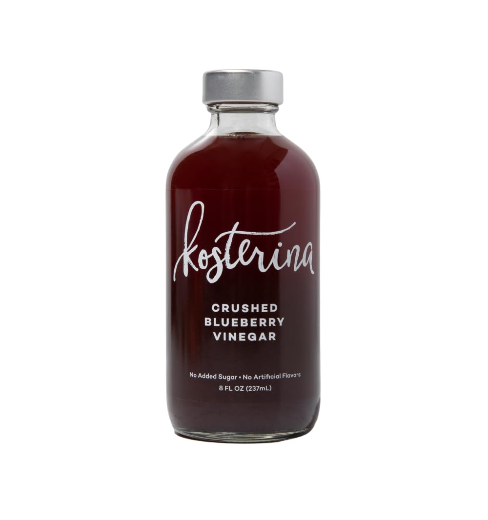 Kosterina Crushed Blueberry Vinegar - Fruit White Beverage-Inspired Vinegar - Good For Salad Dressing  Marinades  Mixed Flavor Mixer  Healthy Mocktails  Shrub  Digestive Tonic - Apple Fruit Beverage Vinegar Alternative - 8Oz