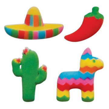 Cinco De Mayo - Cactus, Sombrero, Pinata, Chili Pepper Edible Sugar Cake Toppers, 12 Count