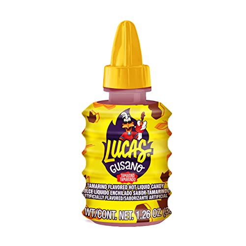 Lucas Gusano Fruity Tamarind Flavored Liquid Candy, 1.26Oz - 10 Pieces Pack For Treats, Fruit, Snack, Parties, Piñatas