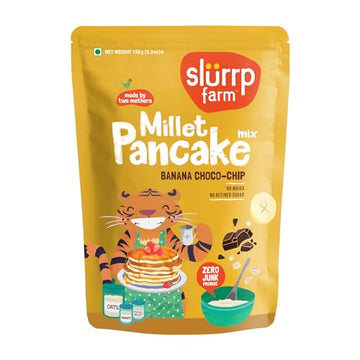 Slurrp Farm NO MAIDA Instant Breakfast Millet Pancake Mix, Banana Choco-Chip And Supergrains, Natural And Healthy Food, 150g