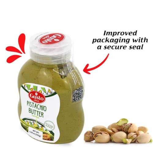 GUSTO ETNA Pistachio Cream/Butter  Squeeze Botttle 200 g (7.05 oz)  Sicilian Pistachio Cream  Ideal for coffee  desserts  Pancakes  gelato  tostadas and more  Product of Italy