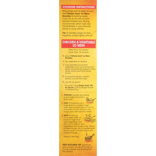 Simply Asia Lo Mein Noodles, Chinese Style, No MSG, For Cold Noodle Soups, Vegetable Lo Mei, Chicken Lo Mein & Stir-Fries, 14 oz