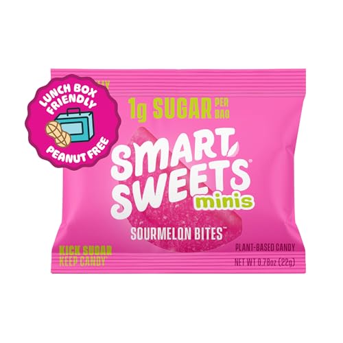 SmartSweets Sourmelon Bites Minis Snack Pack | 0.78 oz (Pack of 8) | Low Sugar and Calorie Sour Gummy Candy | Healthy Snacks for
