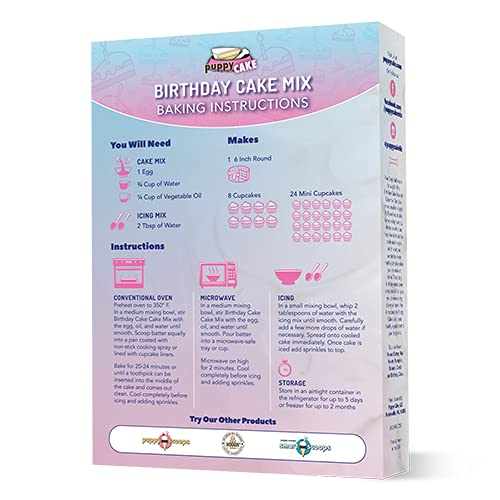 Puppy Cake Dog Birthday Cake Mix - 6 Flavors, 10 Ounce, All Natural, Made in USA, Pink, Model PCBC
