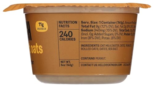 MUSH Overnight Oats - Peanut Butter Protein - 15g of Protein, Good Source of Fiber, Non-GMO, Dairy Free, Gluten Free, 5oz