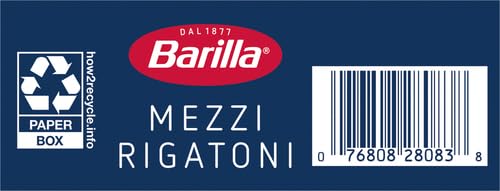 Barilla Mezzi Rigatoni Pasta, 16 oz. Box - Non-GMO, Made with Durum Wheat Semolina - Kosher Certified