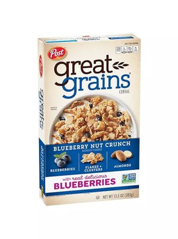 Post Great Grains Blueberry Morning Cereal, 13.5 Oz. Box (2 Pack)
