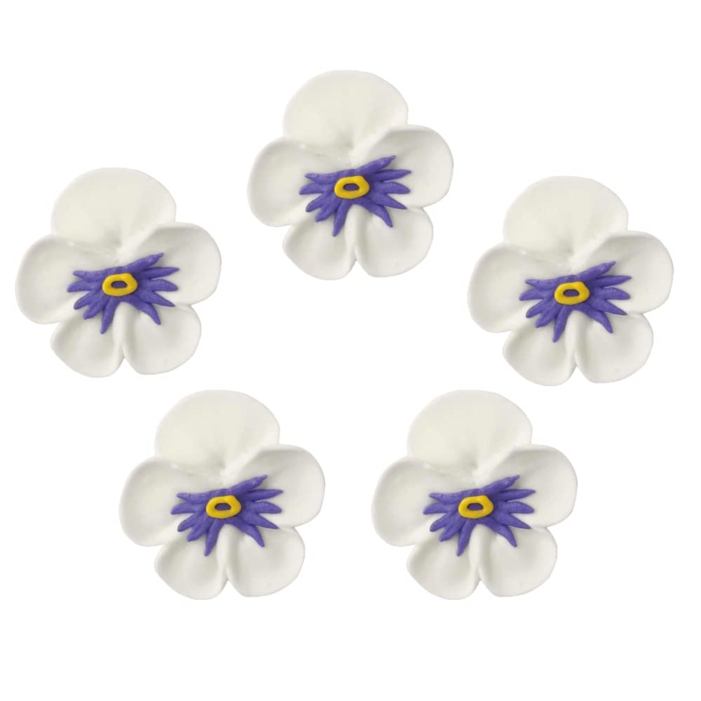 OCREME Royal Icing Sugar Flower Set of 16, 1-1/4 Inch, White, Model OCRIF-11 for Cake Decorating