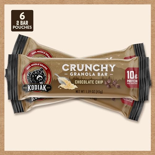 Kodiak Cakes Crunchy Granola Protien Snack Bars, Chocolate Chip, High Protein, 100% Whole Grains, 12 boxes with 6 pouches (144 b