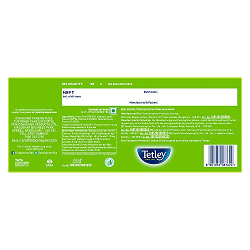 Tetley Green Tea Immune With Added Vitamin C, Lemon And Honey, 100 Tea Bags