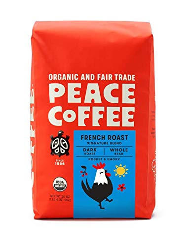 Peace Coffee French Roast (Peru Origin), Organic Fair Trade Dark Roast Coffee, Whole Bean 20 Oz. Bag