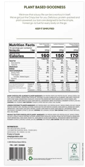Simply Protein Crispy Bars Variety Pack, 15 Count - 5 Dark Chocolate Almond, 5 Lemon Coconut, 5 Peanut Butter Chocolate, 21.16 oz
