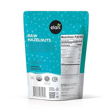 Elan Organic Raw Hazelnuts  Unsalted  Unroasted  Shelled Raw Nuts  With Skins  Healthy Snacks  Non-GMO  Vegan  Gluten-Free  Kosher  Filberts  8 pack of 5.8 oz
