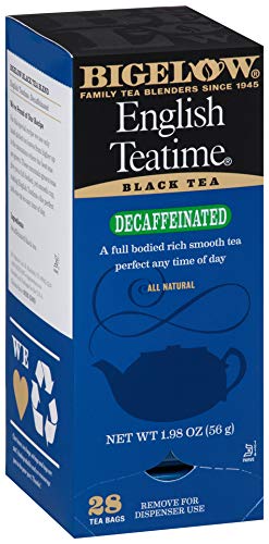 Bigelow Tea Decaffeinated English Teatime Tea, 28 Count (Pack of 6), Premium Bagged Caffeine-Free Black Tea, Model 10357