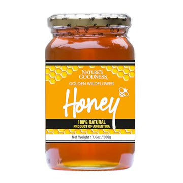 Nature'S Goodness Golden Wildflower Honey In Glass Jar - Pure Real Honey For Tea, Baking & Cooking - 17.6 Oz (6 Pack) - 6.6 Poun