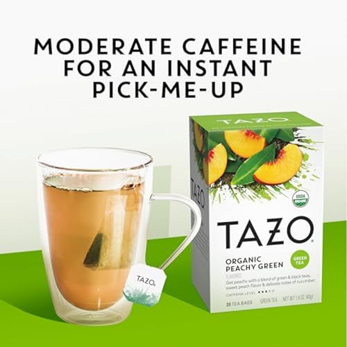 TAZO Organic Peachy Green Tea Bags, Green & Black Tea Blend with Sweet Peach Flavor, Caffeinated Tea, 120 Total Bags (20ct - Pac