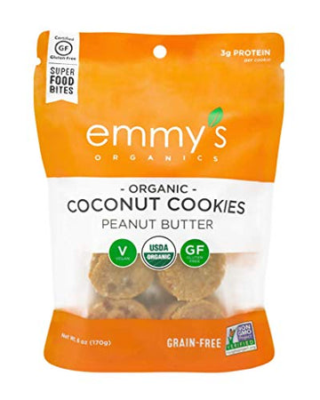 Emmys Organics, Coconut Cookies - Peanut Butter, 6 oz (Pack of 2) | Gluten-Free Organic Cookies, Vegan, Paleo-Friendly