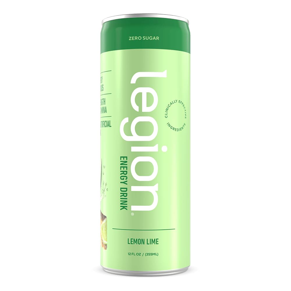 LEGION Energy Drink - Sugar Free, Naturally Sweetened, Lemon Lime Flavor - 12 Pack
